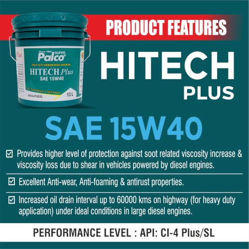 Image of PALCO Hitech Plus 15W40 Diesel Engine Oil 13 Litre for Heavy Duty Cars, Commercial Vehicles & Turbocharged Diesel Engines, EGR Compatible
