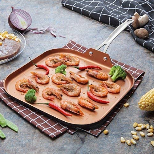 Cooksmark 11-Inch Copper Griddle Pan For Stove Top -Nonstick Square Flat Pan With Stainless Steel Handle, Lightweight Induction Compatible -Oven Safe Dishwasher Safe #TOP5