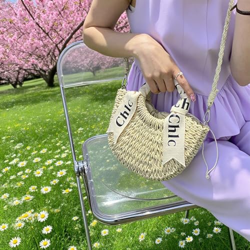 Eiyye Women's Shoulder Handbag Straw Beach Bag Woven Tote Purse Summer Beach Bag, Off White 5