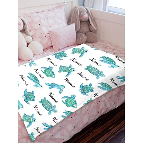 Personalized Blanket With Sportsman Turtle Custom Baby Name Blanket For Girl Boy Sea Turtle Customized Baby Blanket With Name For Toddler Newborn, Gift For Birthday Christmas 30"X40" For Crib -Xs #TOP3