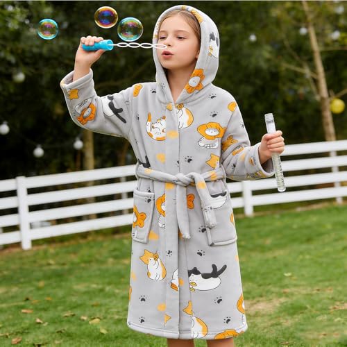Image of Kids Bathrobe Hooded Plush Fleece Robe for Girls Boys