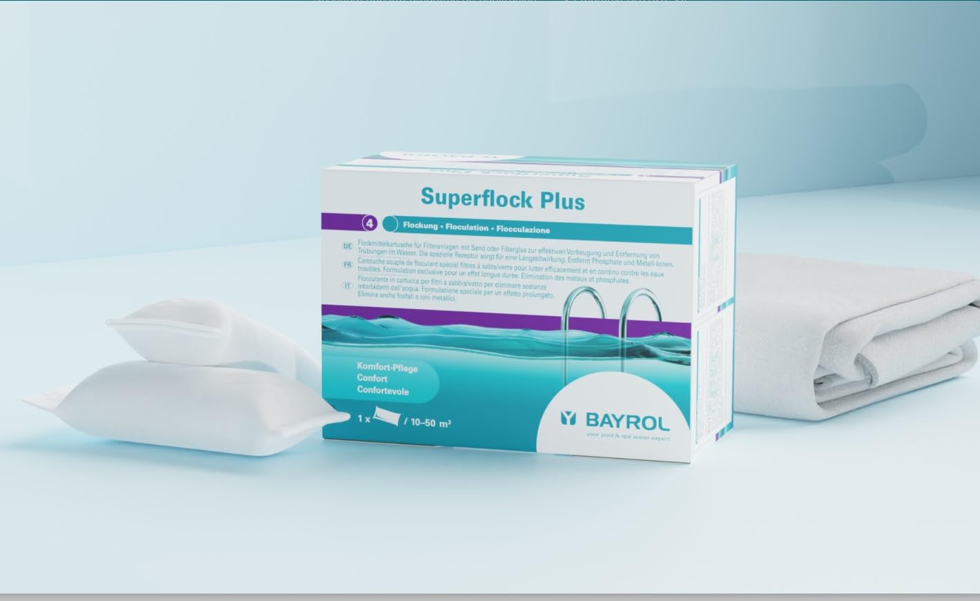 PISCIVAL Superflock Plus 1 KG - 8 Cartuchos | Floculante en Cartuchos para Piscinas | Elimina Turbidez, Fosfatos y Metales | para Filtros de Arena o Vidrio | Uso Profesional y Doméstico