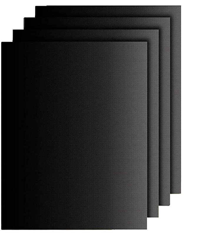 Kienlix Grill Mat Set of 4-100% Non-Stick BBQ Grill Mats, Heavy Duty, Reusable, and Easy to Clean - Works on Electric Grill Gas Charcoal BBQ - 15.75 x 13-Inch, Black