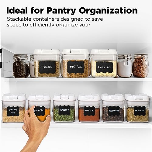 Shazo Airtight 9 Pc Mini Container Set + 9 Spoons, Labels & Marker - Durable Clear Plastic Food Storage Containers with Lids - Kitchen Cabinet Pantry Containers for Spices, Herbs, Coffee, Tea WHITE - Thumbnail 6