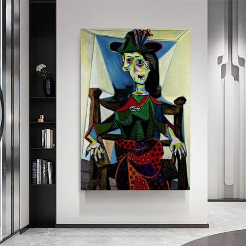 HBEOOP Pablo Picasso berühmte Farbe (Dora Maar mit Katze), Poster, Kunst, Leinwand, Gemälde, Dekor, Wanddruck, Foto, Zuhause, moderne Dekoration, 40 x 60 cm