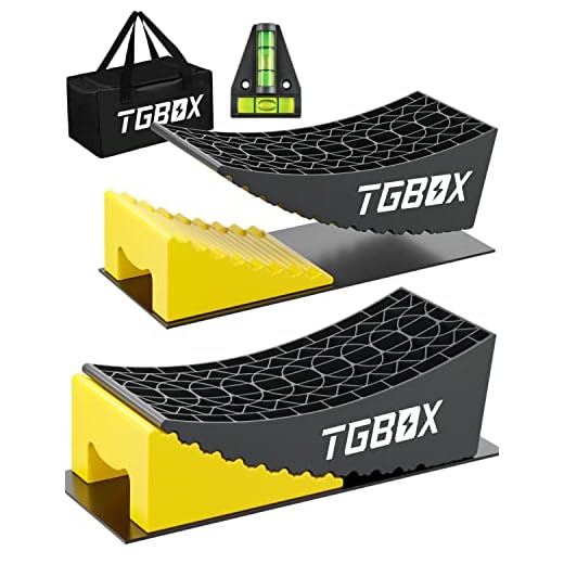 TGBOX RV Leveling Blocks Ramp Kit,Camper Leveler 2 Packs with 2 Levelers,Two Chocks,2 Anti-Slip Mats and Carrying Bag,Up to 35000 LBS,Travel Trailer Leveling System Easier & Faster to Level Camper