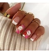 Valentine's Day Press On Nails Short Square Fake Nails Pink French Tips False Nails with Sexy Lip...