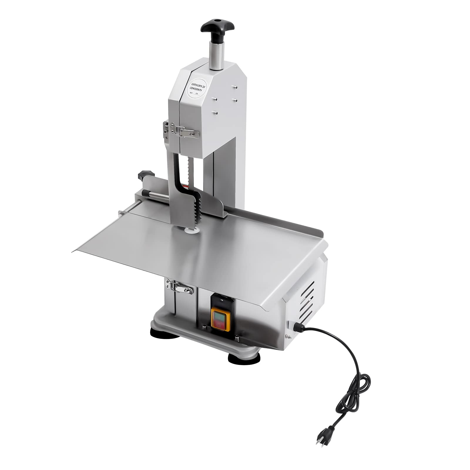 Commercial Electric Bone Saw Machine, 650W Stainless Steel Frozen Meat Cutter with Adjustable Slice Thickness, 0.78-4.333 Inch Cutting Thickness, Powerful Bandsaw Machine for Home Supermarket Factory
