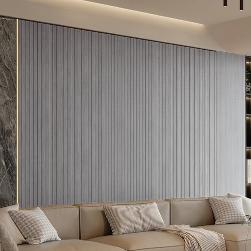 Image of Peel and Stick PVC Slat Wall Panel 3D Wallpaper Gray Faux Foam Self-Adhesive Wallpaper 3D Wall Panel for Walls & Ceilings