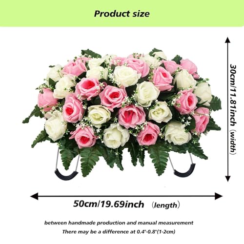 Grave Saddle Flower Arrangement - Artificial Rose Memorial Display, Outdoor UV Protected Cemetery Decoration, Durable Tombstone Floral Holder | Memorials Displays for Memorial Disp image 5