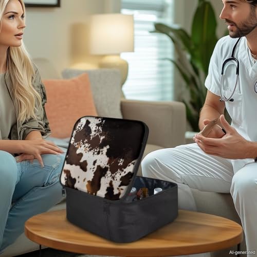Image of Gomyblomy Brown Cow Print First Aid Kit Bag Portable First Aid Kit Bag Empty Large Capacity Medical Supplies Storage Bags Emergency Kit for Home Outdoor Travel Camping Hiking