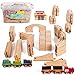 100 Piece Multi Level Wooden Train Expansion Pack, Comes In A Clear Container, Compatible With All Major Brands