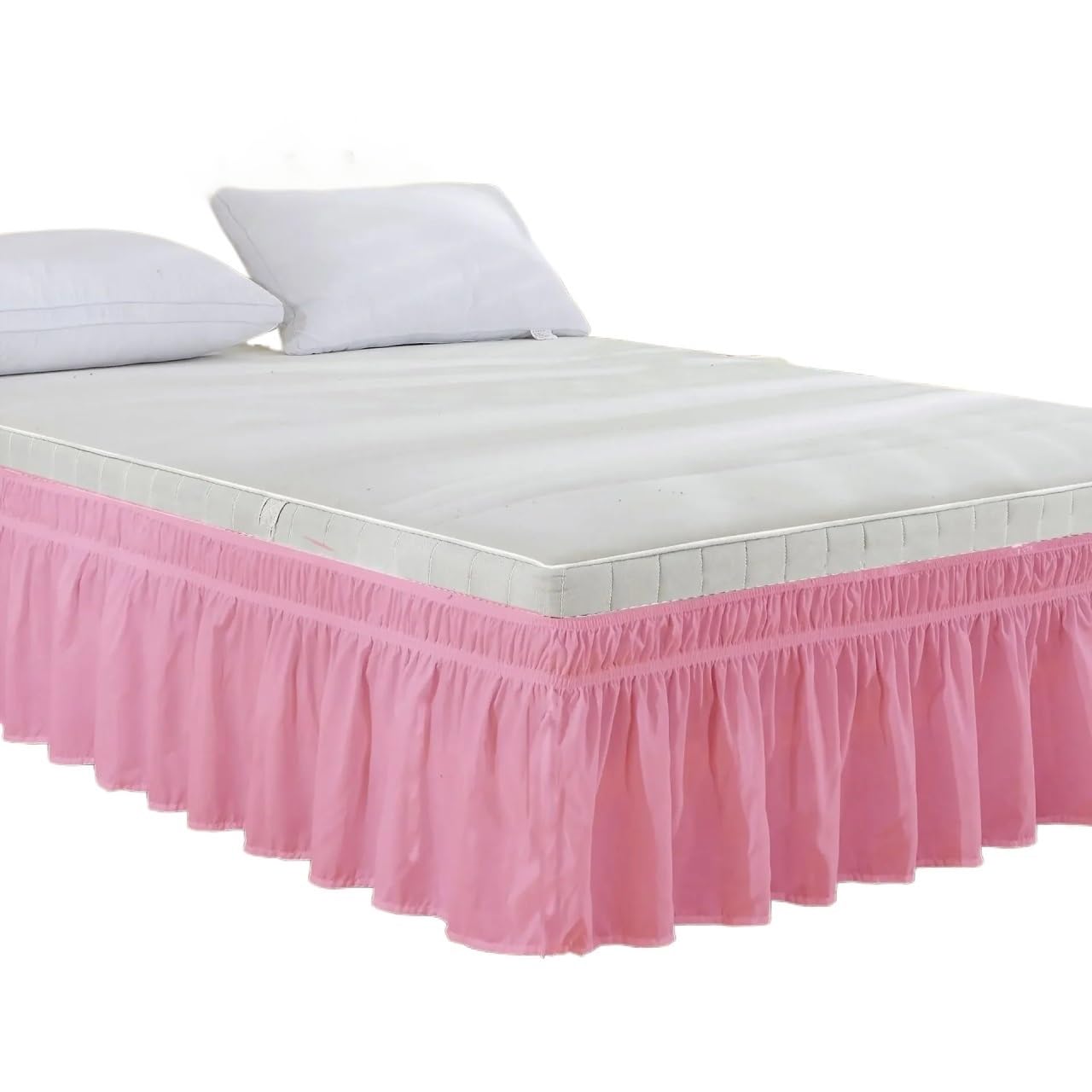 HESHUWEN Bed Skirt 1PC Elastic Bed Ruffles BedSkirt Soft Comfortable Wrap Around Fade Resistant BedCover Without Surface Couvre Lit Bed Protector Bed Base Cover(Pink,Full 137x193cmx38cm)