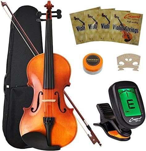 Crescent 4/4 Full Size Student Violin Starter Kit (Includes CrescentTM Digital E-Tuner)