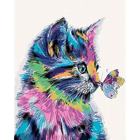ZUTY 1455221, Paint by Numbers-Cat with the Butterfly on the Nose 40 x 50 cm with Stretcher Frame (Already Stretched), 40x50 cm Cover