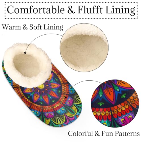 Indian Floral Mandala Women's Slippers, Ethnic Tribal Non-Slip House Slipper Socks, Plush Lined Slippers Shoes for Girls Boys Teens Indoor Bedroom2