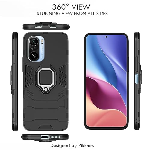Image of Pikkme Redmi k40 / K40 Pro Back Cover | D5 Tough Armor Bumper | 360 Protection Case | Ring Holder Stand Case for Redmi k40 / K40 Pro (Black)