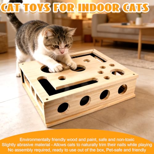 Katzenkratzpuzzle Anreicherungsbox, Katzen Kratzbrett, AnreicherungsBox Katzen Nagelfeilen Holz mit Kratzer, Kratzkokon Fummelbrett für Katzen, Interaktive Kratzboxen Schleifpapier für Indoor Katze-n