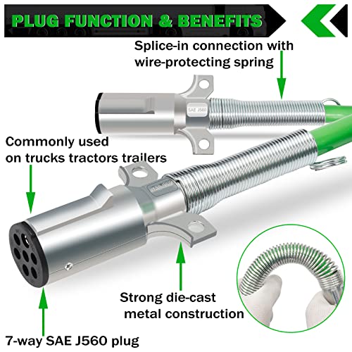 Cheemuii 7 Way Coiled Trailer Cord 15 Ft Green Abs Electrical Power Coil Heavy Duty Cable Power Wire For Semi Trucks Tractors #TOP3