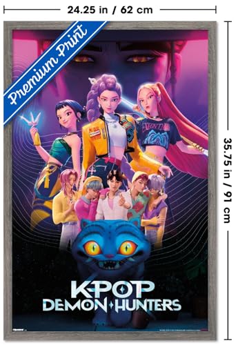 Image of Netflix KPop Demon Hunters (2025) - Group Wall Poster, 34L inch x 22.4W inch, Barnwood Framed Version