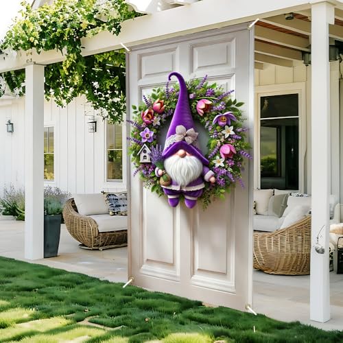 Image of Purple Spring Gnome Door Cover 35x71in Lavender Floral