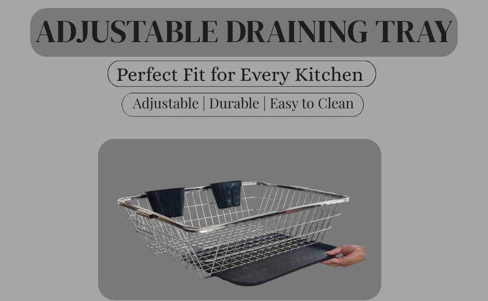 Image of Dish Drainer Steel (64x49x23) Steel Drainer Tray Basket Stainless Steel Dish Drainer Basket with Drain Tray and Cutlery StandKitchen Organizer Stainless Steel Drying Rack -Vessel