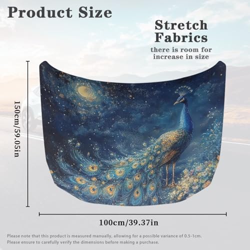 Image of Car Hood Cover, Easy Installation Auto Engine Cover Stretchable Car Hood Protector, Peacock Prints Waterproof Sunproof Automotive Exterior Accessories