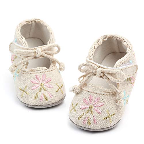 Baby Girls Mary Jane Flats Floral Embroidery Non Slip Soft Sole Princess Wedding Dress Shoes Toddler First Walkers Infant Newborn Baptism Crib Shoes