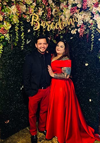 Off Shoulder Satin Prom Dresses For Women A Line Ball Gown Wedding Dress Plus Size Formal Evening Gown With Slit Red Size Us12 #TOP7