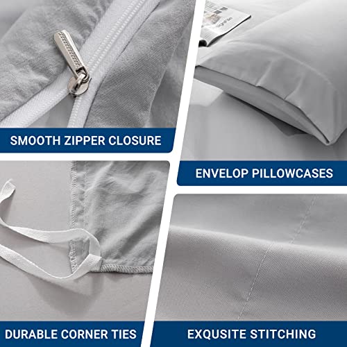 Sasttie Duvet Cover Queen Size, Light Grey Ultra Soft Prewashed Queen Duvet Cover Set, 3 Pieces, 1 Duvet Cover With Zipper Closure And Corner Ties (90''X90''), 2 Pillowcases (20''X 30'') #TOP5