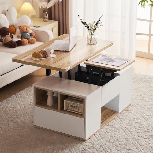 Table basse relevable moderne blanc double plateau extensible - 2