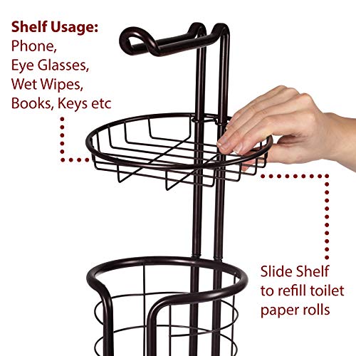 Free Standing Toilet Tissue Paper Roll Holder Stand Dispenser - Bathroom Organizer With Storage Shelf - Bronze #TOP4