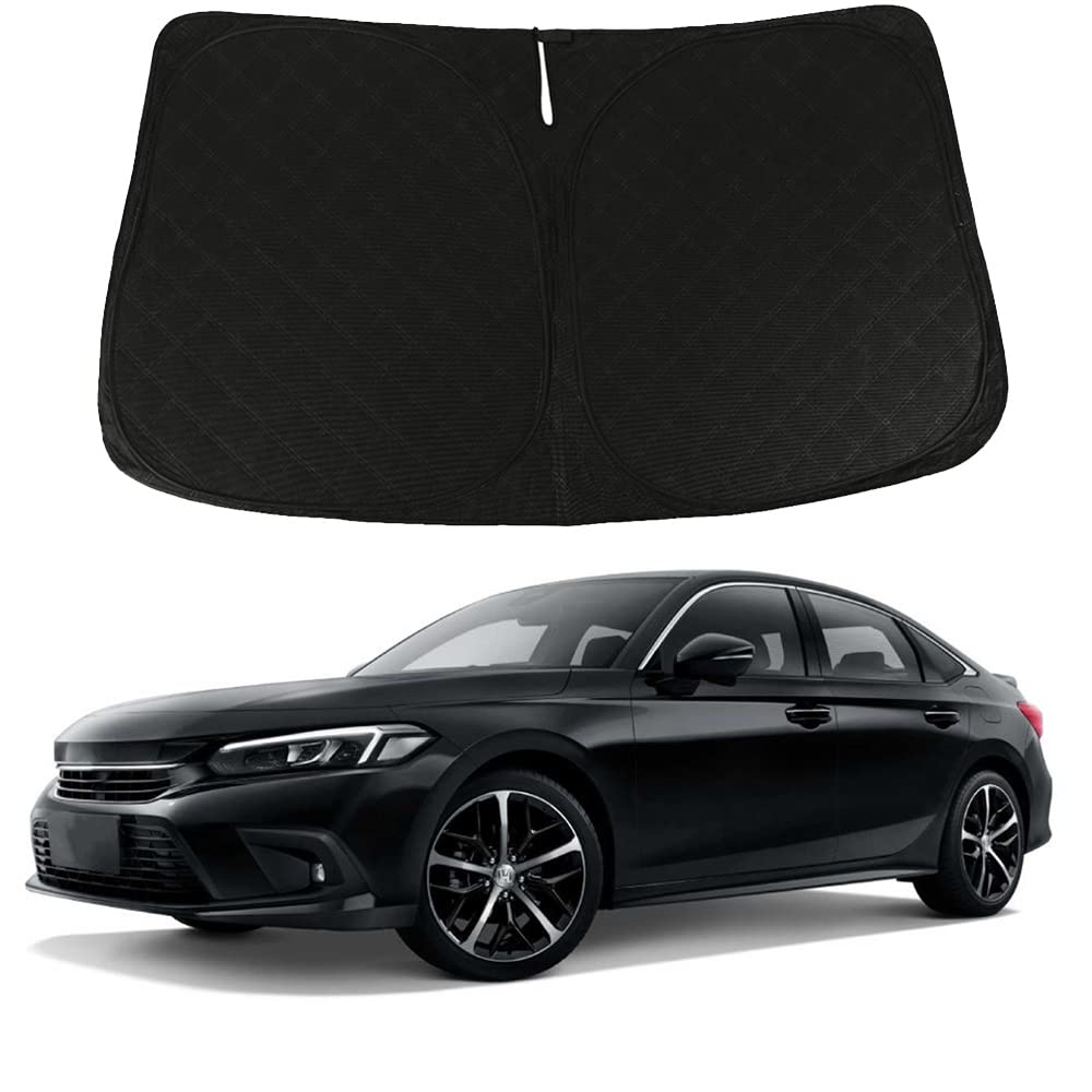 Photo 1 of D-Lumina Windshield Sun Shade Compatible with 2022 2023 2024 Honda Civic - Upgraded 3 Layers 240T Material, Foldable Front Window Sun Shield Protector Black&Silver-Fits Civic 2022-UP-240T Material