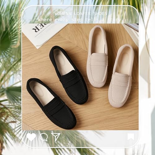 Image of Women's Knit Slip On Loafers - Breathable Mesh Flats with Memory Foam Insole & Arch Support, Non-Slip Comfortable Shoes for Work Office Commute, Driving, Casual Daily Walking (Wide Foot Friendly)