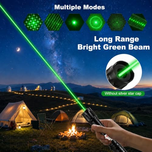 Image of Damflew Green Laser Pointer, Type-C Charge, Laser Beam with Starry-Sky Cap | Starry-Sky Patterns, One-Click Constant-On, for Hiking, Presentations & Outdoor Use (Professional-Grade Green Light)
