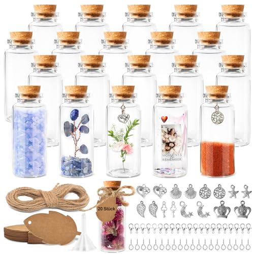 Samulee 20Pcs Small Glass Bottles with Cork, 30ml Mini Glass Bottle with Stoppers, Empty Spell Jars, Miniature Potion Bottle, Wish Bottles for Wedding Favours, Party Favours, DIY Crafts, Decoration
