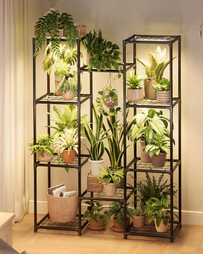 Laposso Plant Stand with Grow Light Tall Plant Stand Indoor Metal Plant Shelf Waterproof Black Plant Rack for Multiple Plant Holder