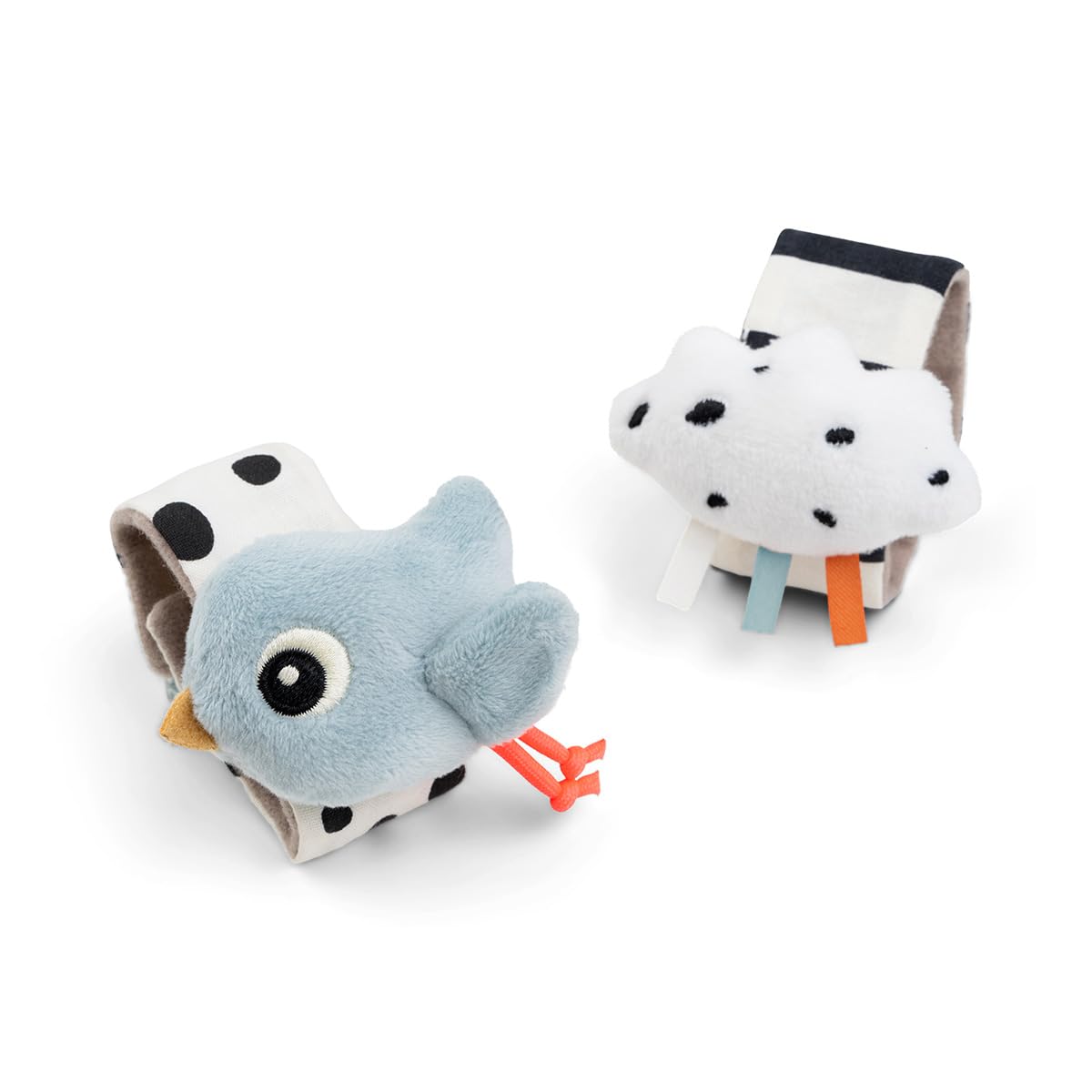 Done by Deer Wrist Rattle Set for Babies - 2-Pack Happy Clouds – Newborn Sensory Toy with Crinkle & Rattle – Soft Blue Baby Bracelets for Wrist or Ankle – from 0 Months
