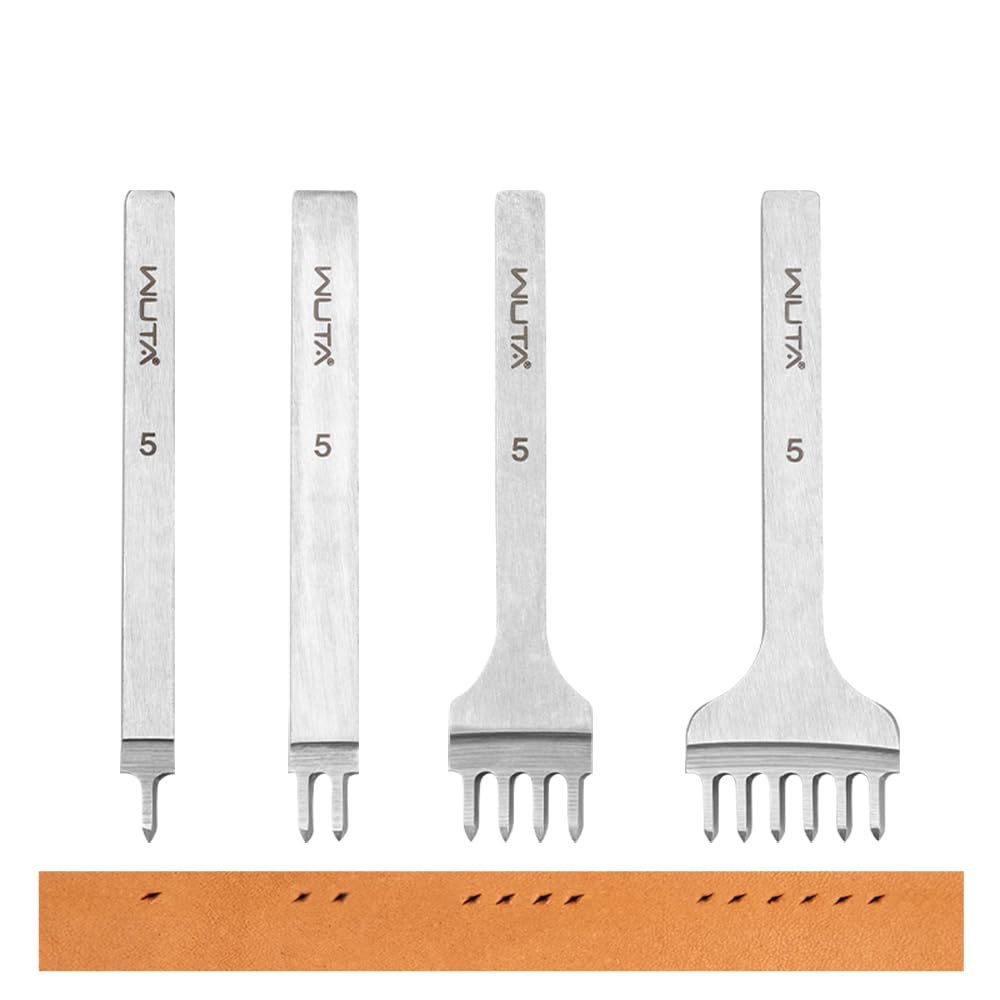 WUTA Leder Locher Werkzeug, Zweite Generation Schnellarbeitsstahl Prickeisen Leder Meißel Locher Werkzeug für DIY Craft(5mm 1+2+4+6）