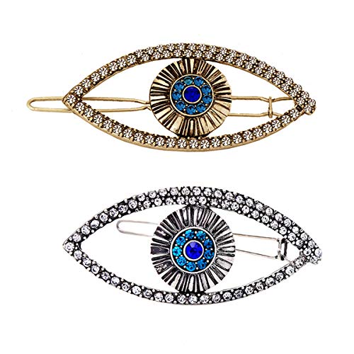 Fodattm 2PCS Creative Eye Style Alloy Rhinestone Hair Clip Hair Barrettes Women Lady Hairpin Side Clip Hair Accessories (Gold + Silver)