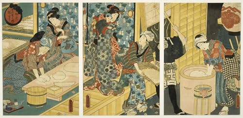 ARToPHIIU Cuadros Abstractos Póster de Lienzo Impresión en Lienzo Preparativos para el día de Año Nuevo por Utagawa Kunisada para la Decoración del Hogar de la Oficina 60x90cm