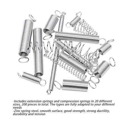 Image of Dianrui 200PCS Spring Assortment Kit 20 Different Sizes Mini Zinc Plated Steel Compression and Extension Springs for DIY Repair Project