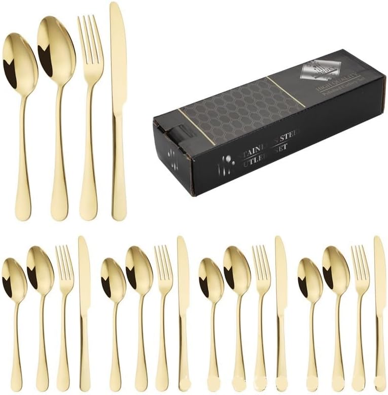 Silverware Flatware Set, 20-piece Stainless Steel Steak Knife, Fork And Spoon Cutlery Set (Color : Rose Gold, Size : 20Pcs)