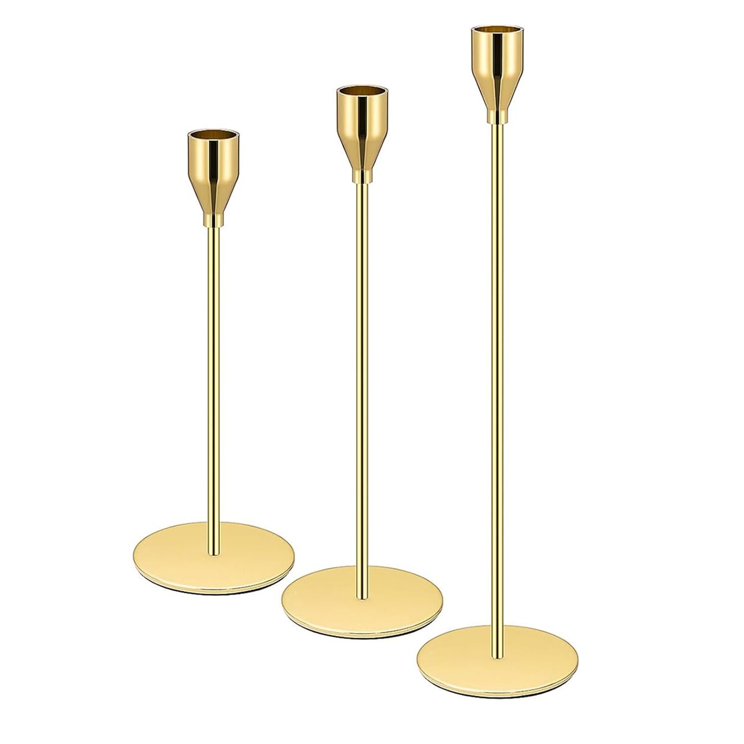 Candlestick Holders, Gold Candle Holders for Taper Candles,Taper Candle Holders Decorative Candlestick Holder for Wedding, Dinning, Party, Anniversary (Gold, 3 Pcs)