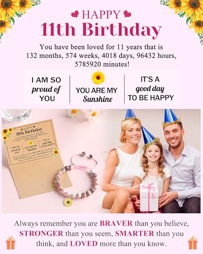 Image of Happy 10th /11th /12th /13th /14th Birthday Gifts for Girls, Sunflower Bracelet for Girls