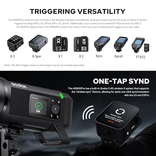 Image of Godox AD800Pro 800Ws Strobe | 1 /8000s HSS, 1 /35710s Freeze | TTL /M /Multi, 2.4G X System | 40W Bi-Color LED (2800K-6000K, CRI≈97) | Bowens Mount - Studio, Outdoor, Product, Portrait