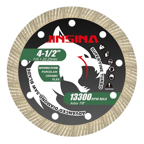 JINSINA 4.5” Diamond Saw Blades for Angle Grinder, Super Thin Turbo Rim Tile Cutting Blade for Dry & Wet Cutting, Fast Smooth Cutting for Sintered Stone Tiles Ceramics Porcelain 1PC