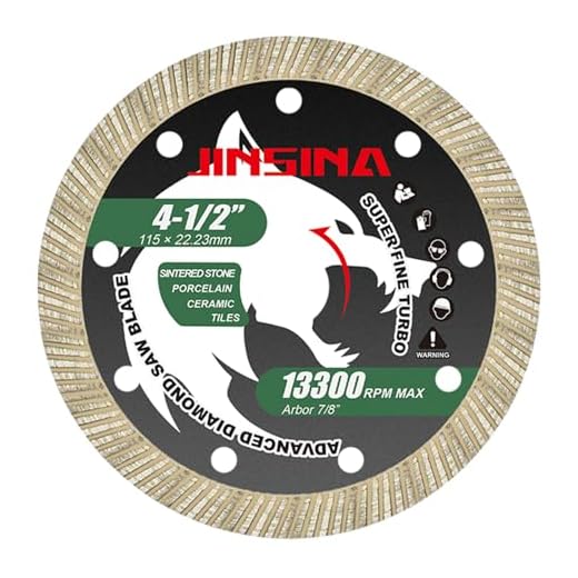 JINSINA 4.5” Diamond Saw Blades for Angle Grinder, Super Thin Turbo Rim Tile Cutting Blade for Dry & Wet Cutting, Fast Smooth Cutting for Sintered Stone Tiles Ceramics Porcelain 1PC