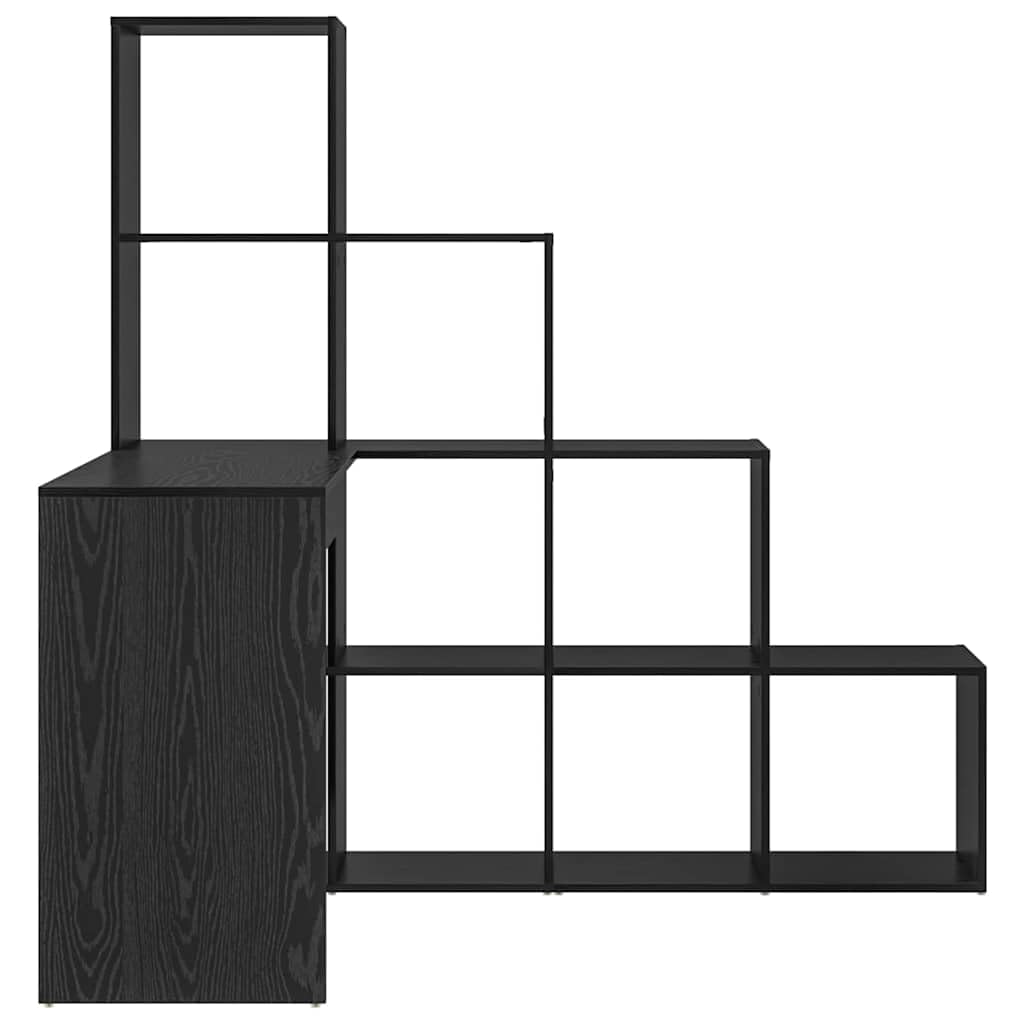 Scrivania angolare nera effetto rovere, 101,5 x 149,5 x 149,5 cm, con spazio portaoggetti, scrivania angolare in legno, stabile e salvaspazio, per diversi monitor
