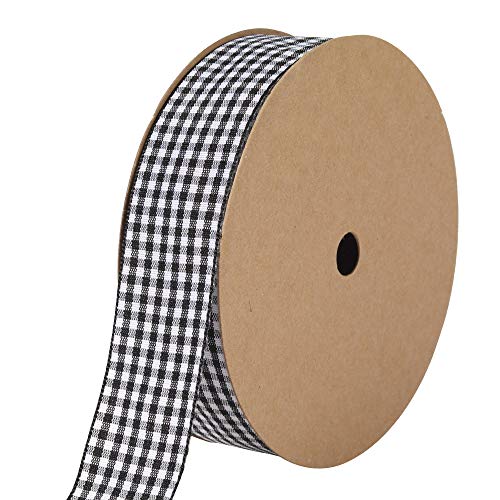 Noyi Traxd Gingham Ribbon 25 Yard Each Roll 100% Polyester Woven Edge (1-Inch, Black) #TOP7